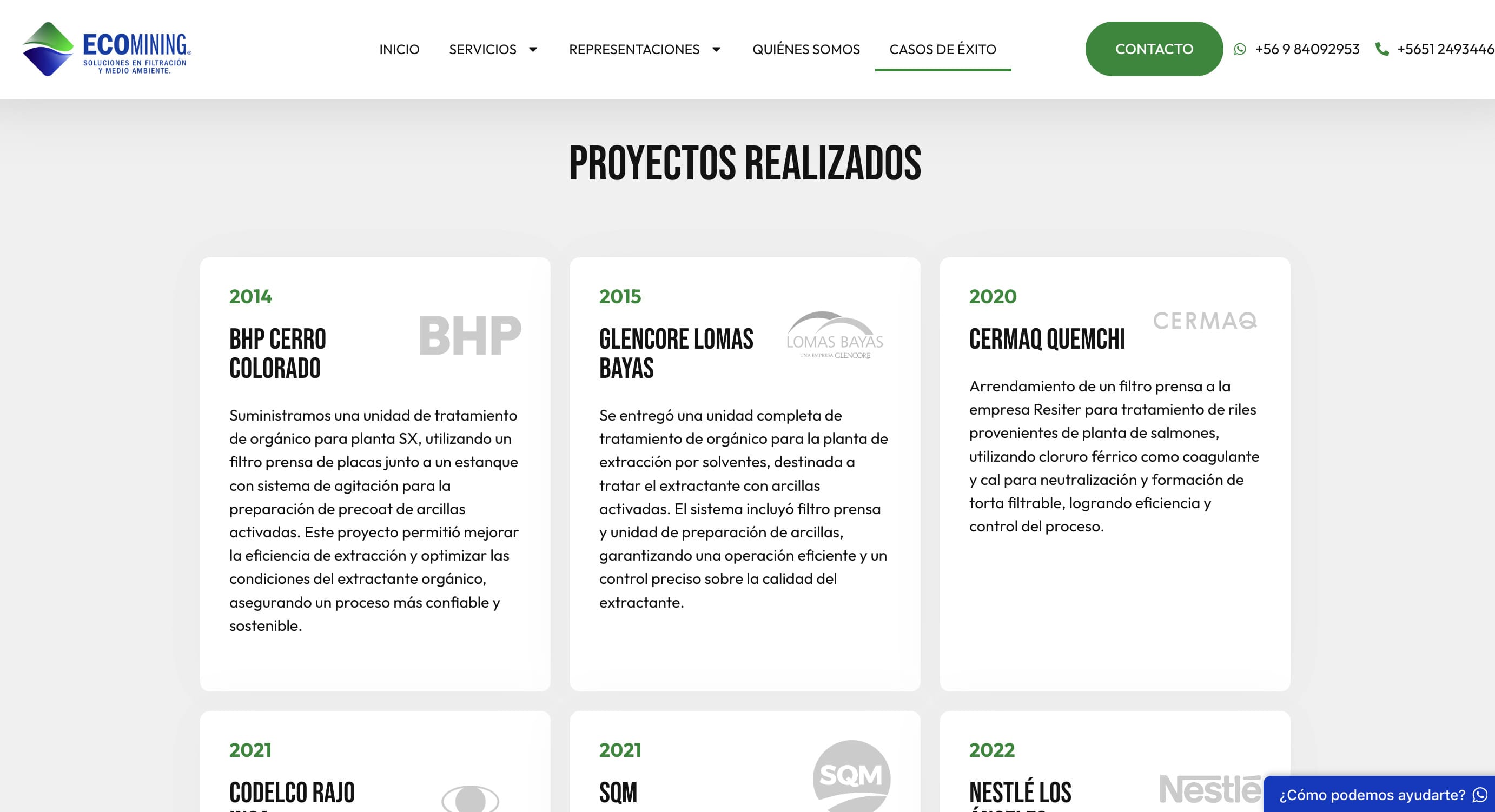Sección de proyectos de Ecomining