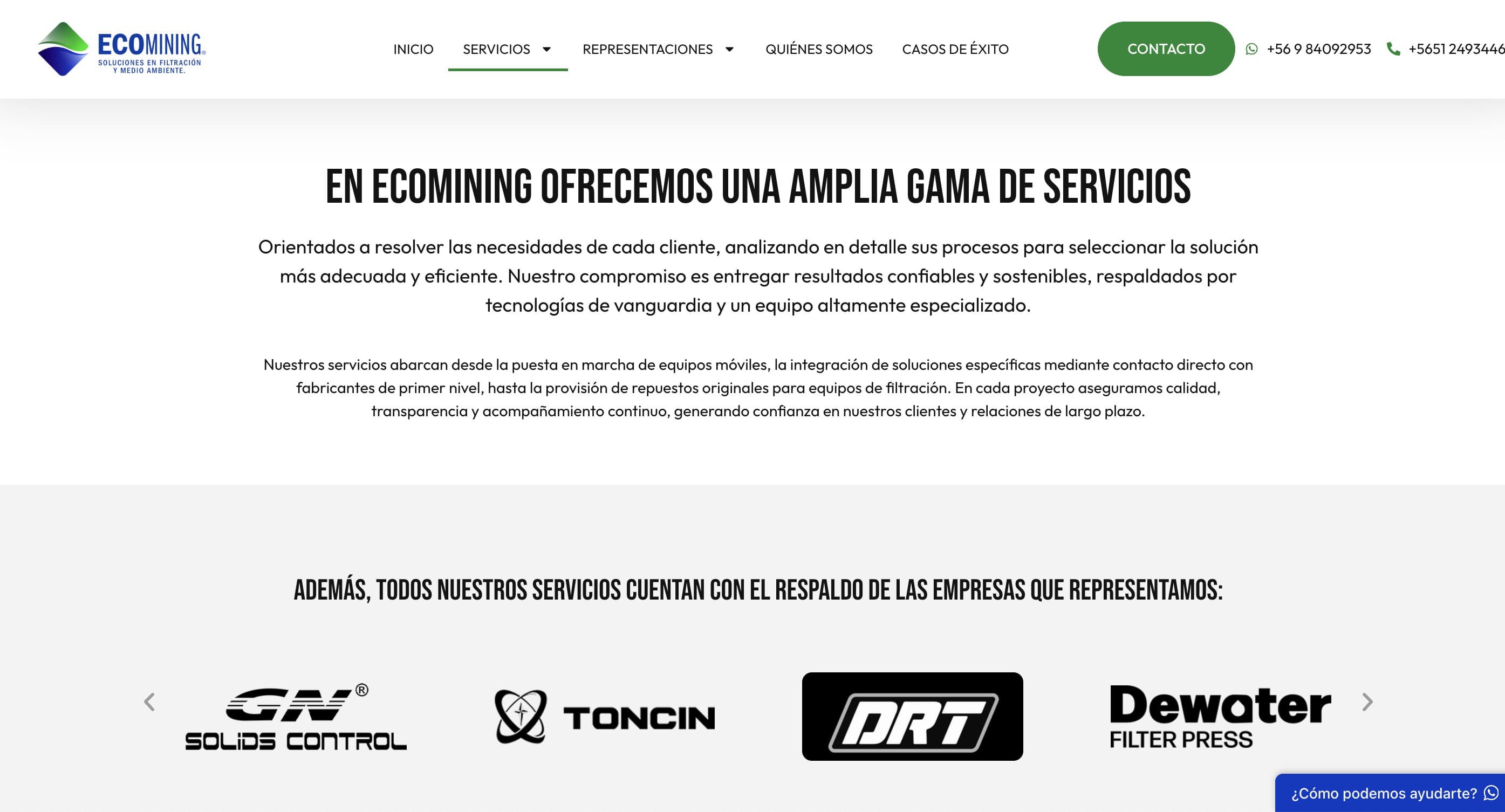 Sección de servicios de Ecomining